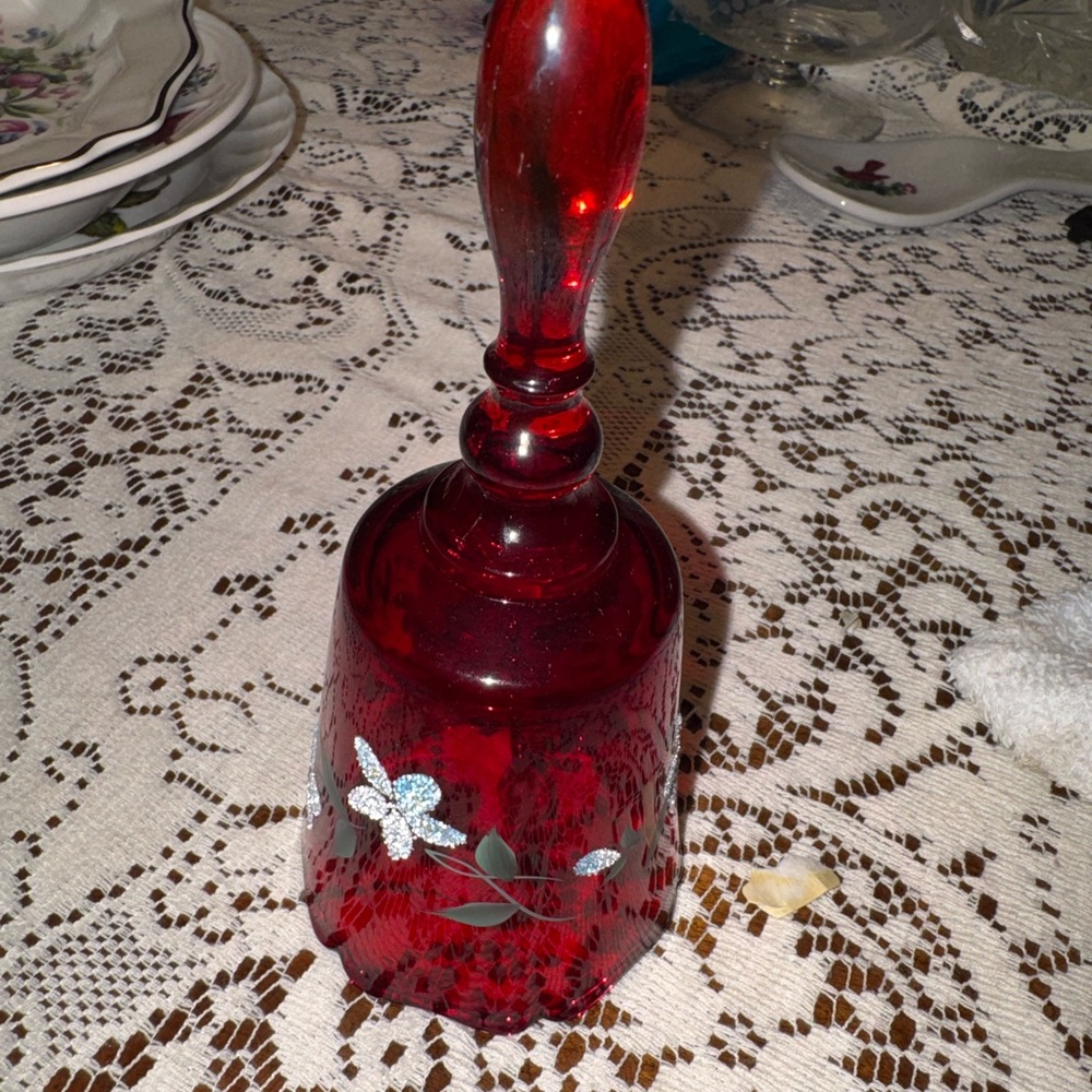 Vintage Fenton Ruby Red glass bell. Hand painted HARD TO FIND